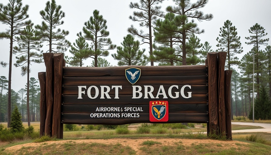 Fort Bragg wooden sign in NC, honoring WWII hero.