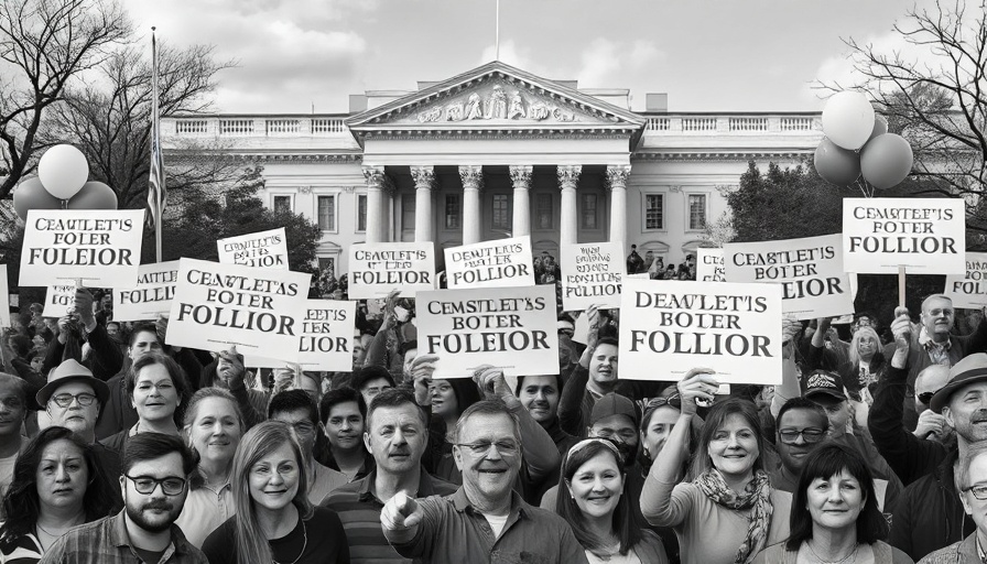Diverse crowd celebrating in front of a government building.