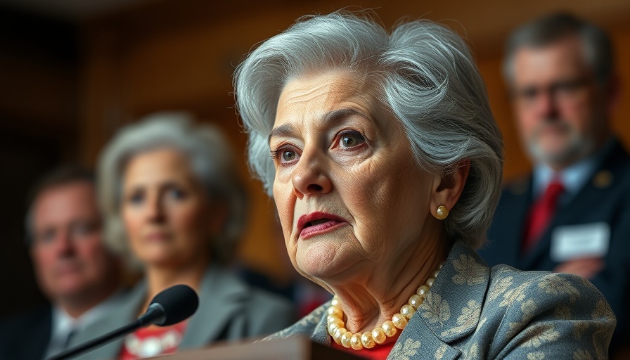 Potentially vulnerable Democratic senator at an event, speaking at a podium, blurred figures in background.