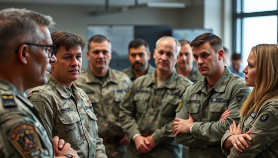 Diverse military group discussing policy changes.