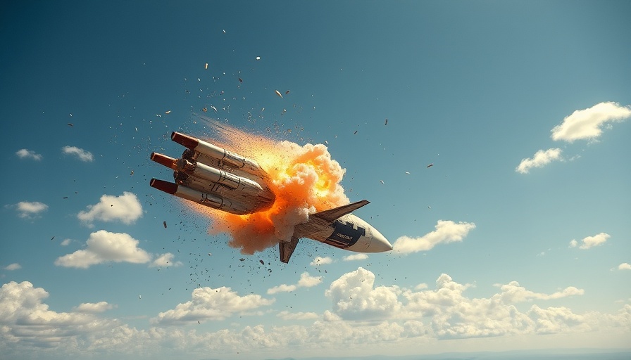 SpaceX Starship test flight failure explosion in blue sky.