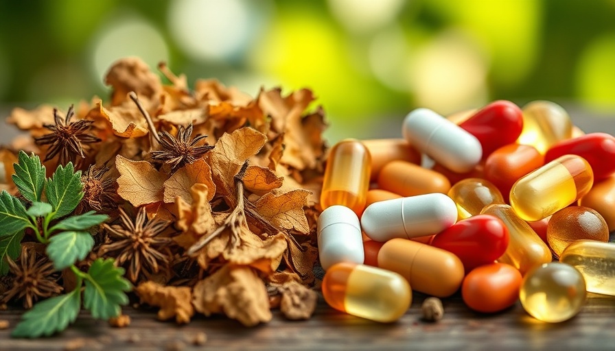 Herbal remedies vs pharmaceutical medication showcase with herbs and pills.