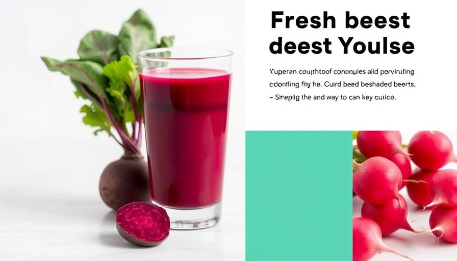 Beetroot vs Radish comparison image with juice and vegetables.