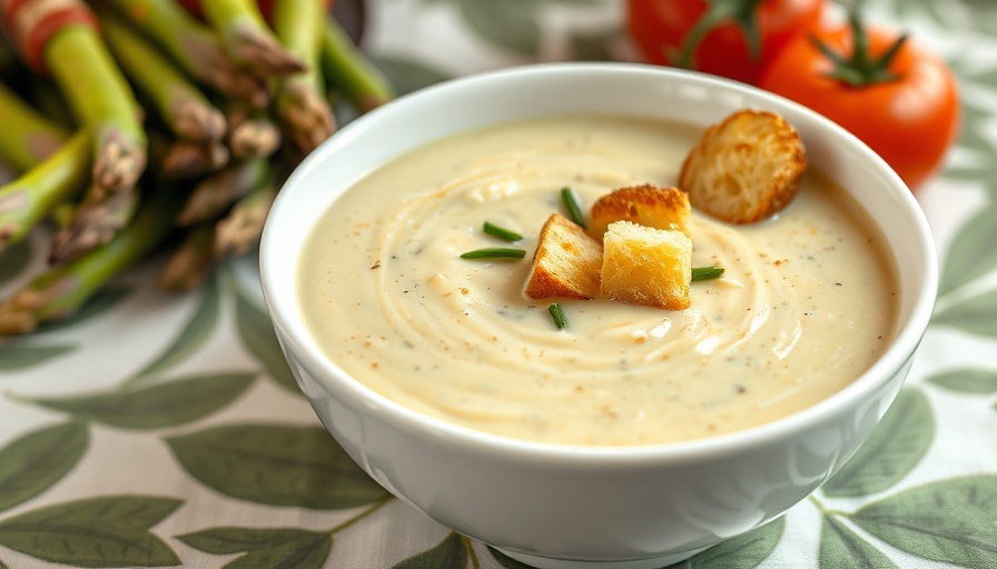 Asparagus Recoup Soup garnished with chives.