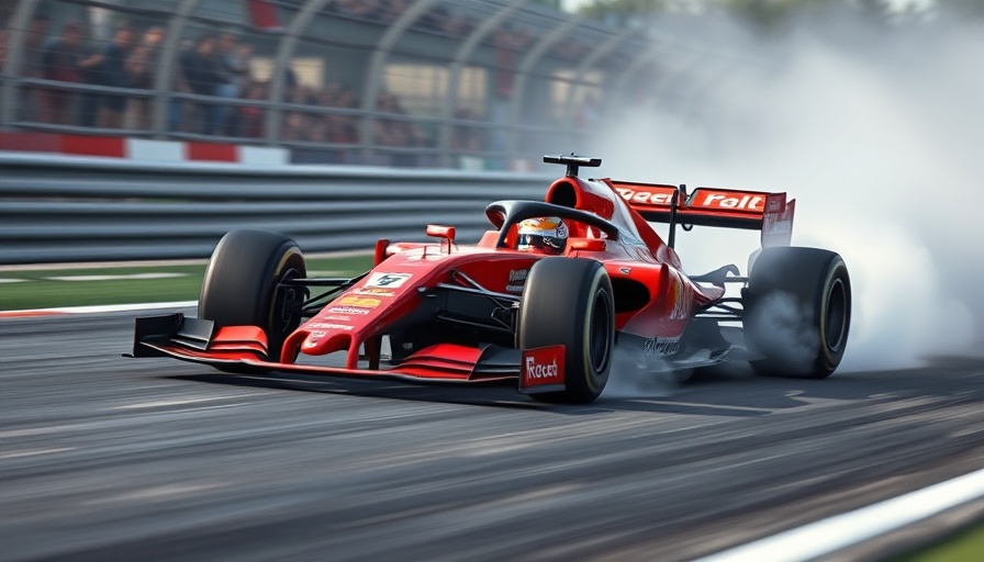 Formula One 2025 car on track, emitting smoke, racing action