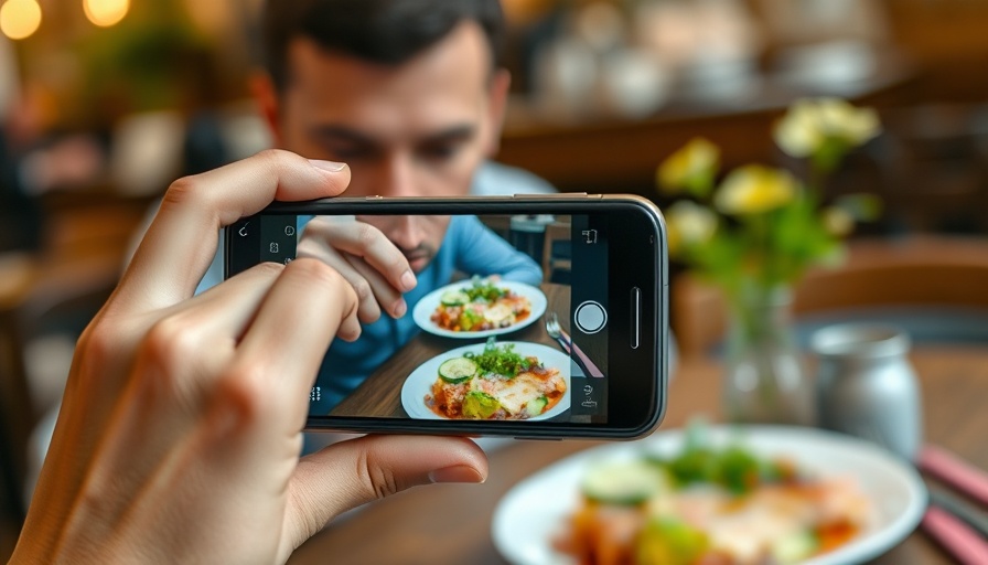A person takes a picture of food using a smartphone, showcasing social media comparison.