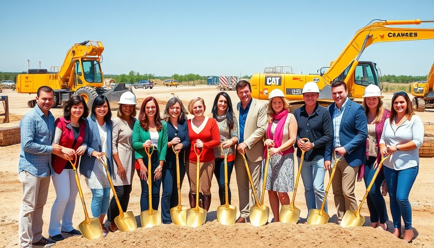 Round Rock mixed-use development groundbreaking ceremony with group holding shovels.
