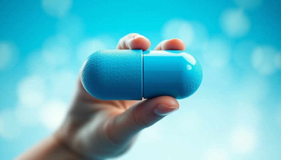 Conceptual image depicting pill safety with a hand and large blue pill.