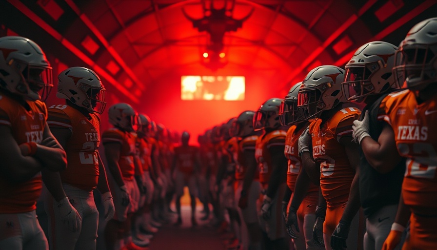 Texas Longhorns football team in tunnel before a game, intense atmosphere.