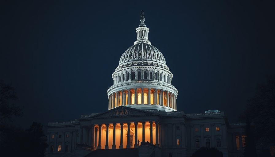 Illuminated Capitol dome at night representing government funding bill.
