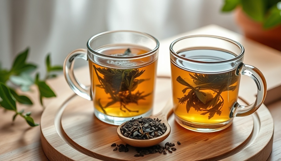 Anti-inflammatory herbal tea recipe with warm tea in mugs.