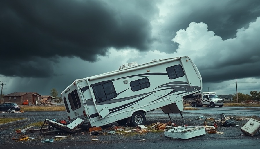 Texas storm RV accident scene with damaged vehicle
