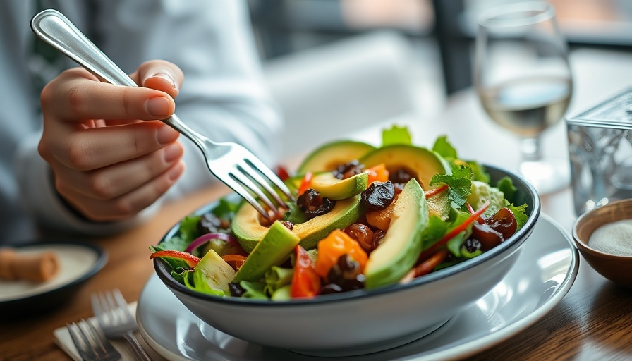 Vibrant salad with avocado, emphasizing protein and micronutrients.