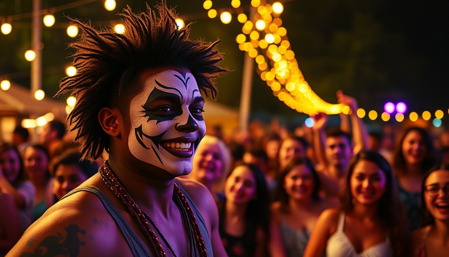 Performing artist engages crowd at Luck Reunion 2025 festival.