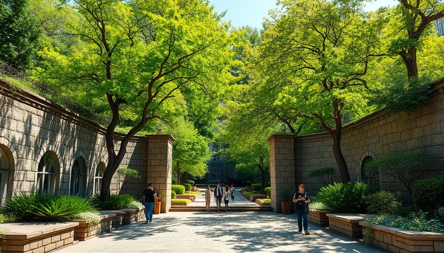 Entrance of Buda Persimmon master-planned community with lush greenery.