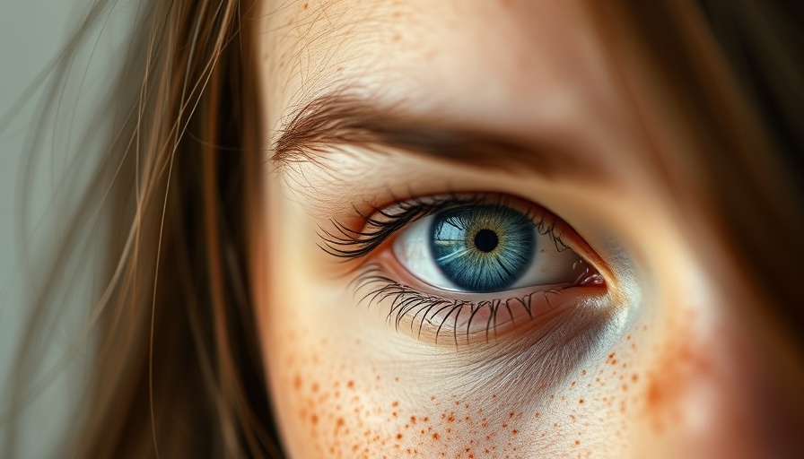 Close-up blue eye with freckles, genetic testing for health risk