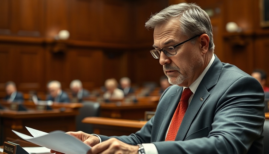 Politician reviewing documents in Texas legislative session.