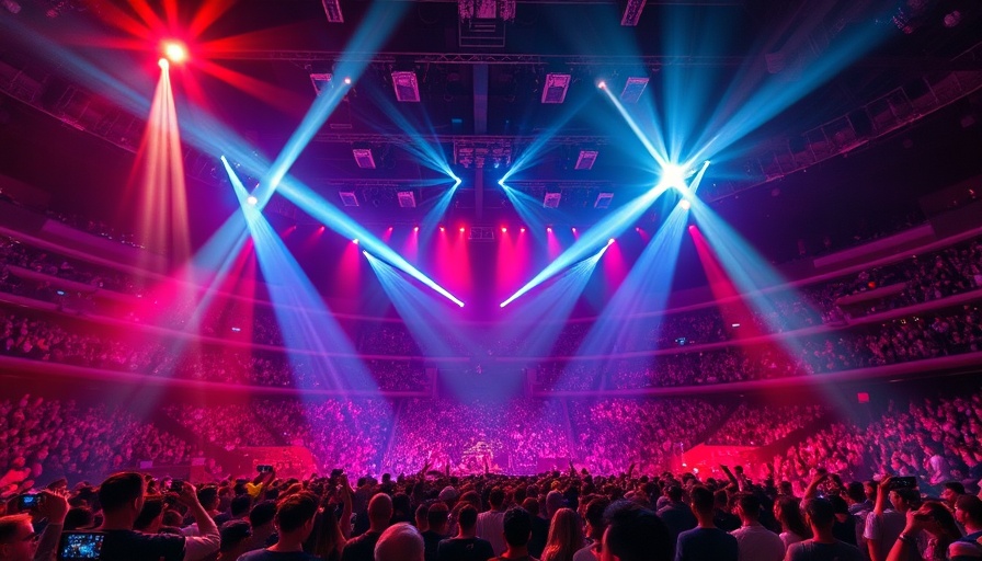 Vibrant concert stage lights at Journey concert.