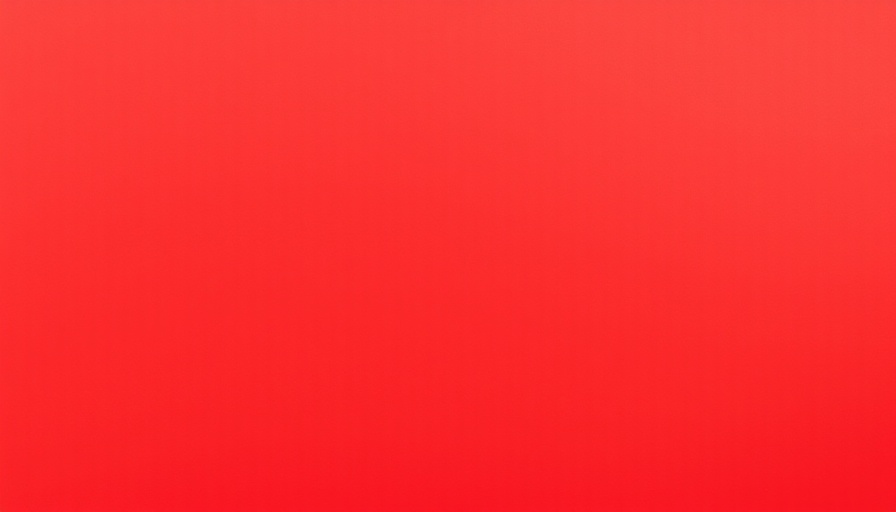 Solid red background, minimalistic design