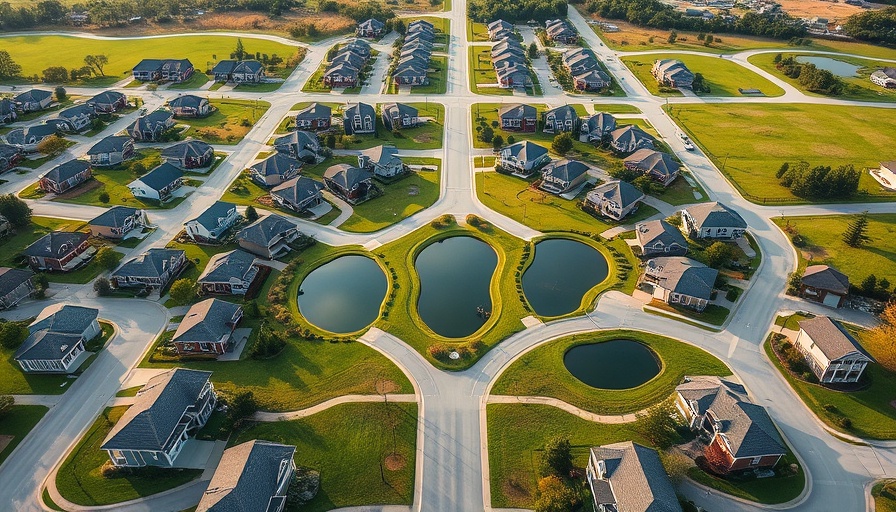 Aerial view of master-planned communities in Texas, showcasing houses and ponds.