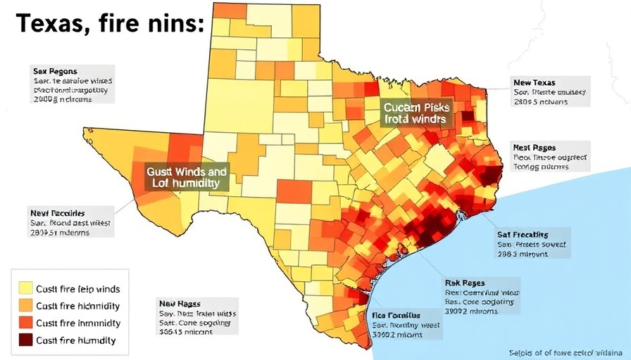 Texas wildfire risk map with fire conditions overlay.