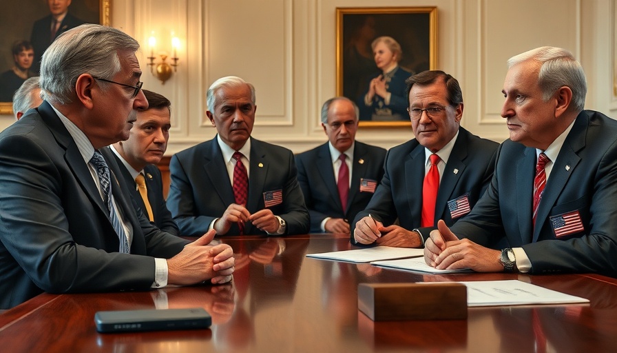Officials in a formal meeting, serious discussion, policy debate.