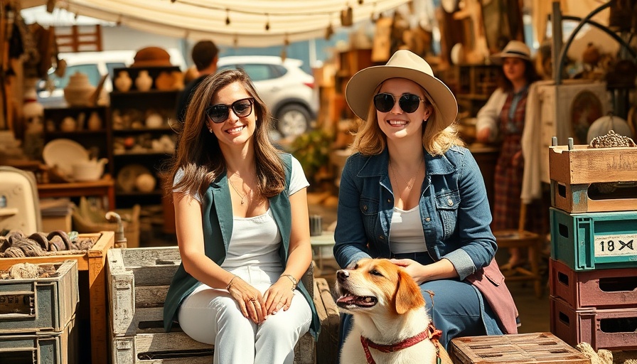 Two women at an antique fair enjoying themselves.