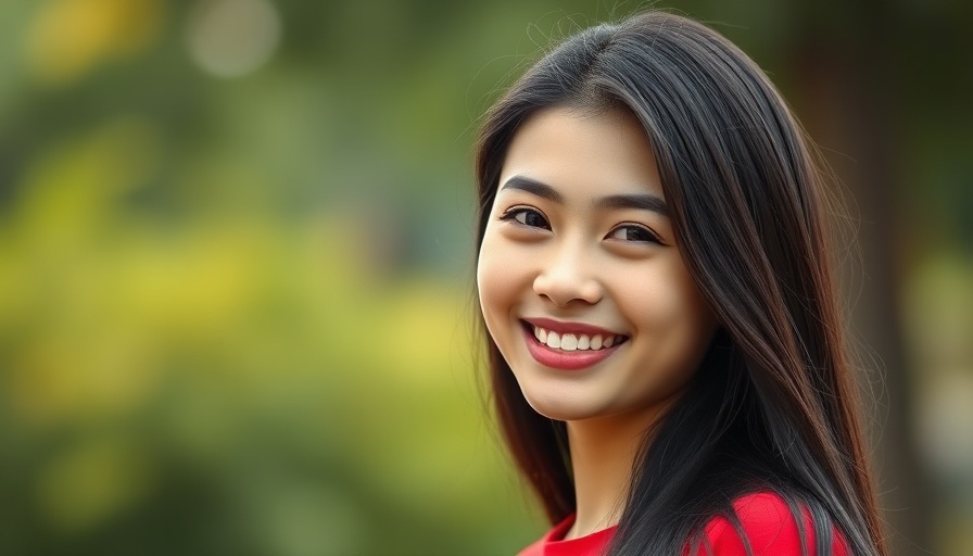Portrait of young woman smiling in a red top.