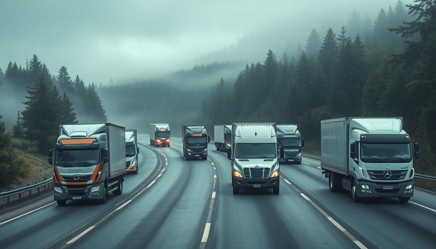 Trucks on a misty highway, representing transport safety issues.