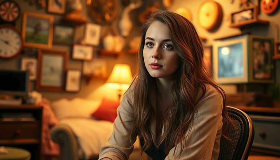 Young woman in vintage room during contemplative moment.