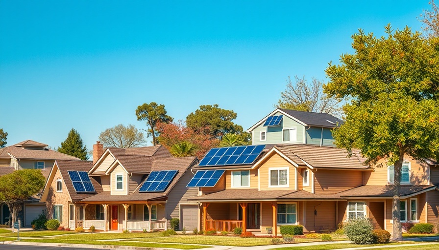 Texan neighborhood with solar panels symbolizing grid reliability and housing affordability.