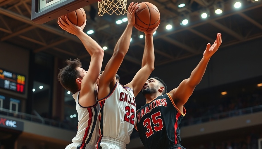 Intense action of St. John's NCAA Tournament elimination with block attempt.