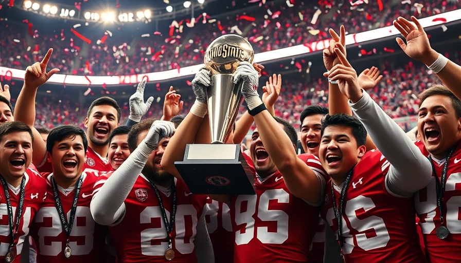 Ohio State team celebrating with trophy and confetti.