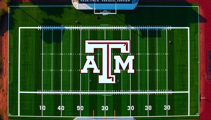 Texas A&M logo on football field, Texas A&M drag show ban.
