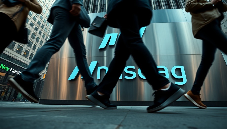 Pedestrians walk past Nasdaq headquarters reflective panel in Dallas.