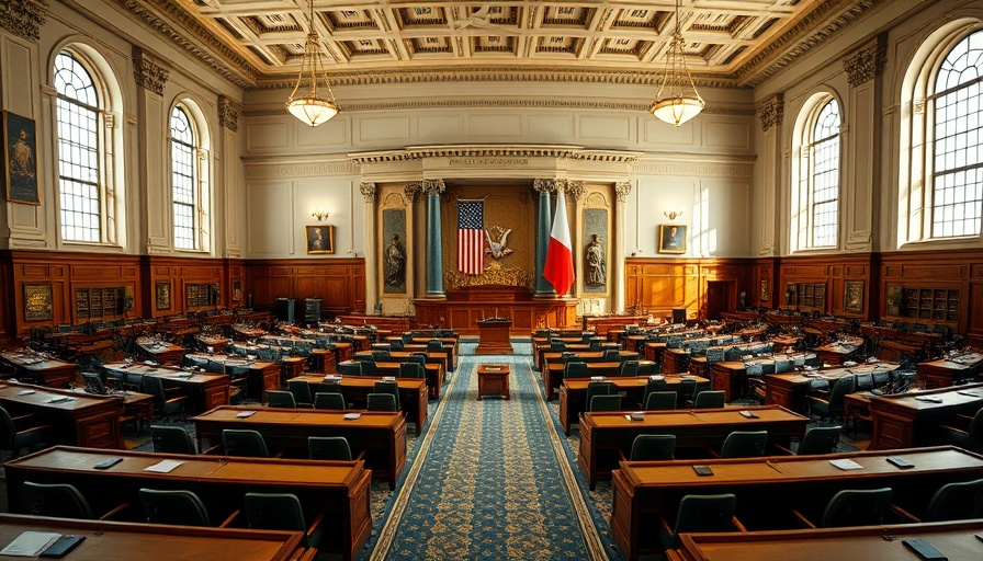 Empty Texas legislative chamber emphasizing protection laws, spacious design