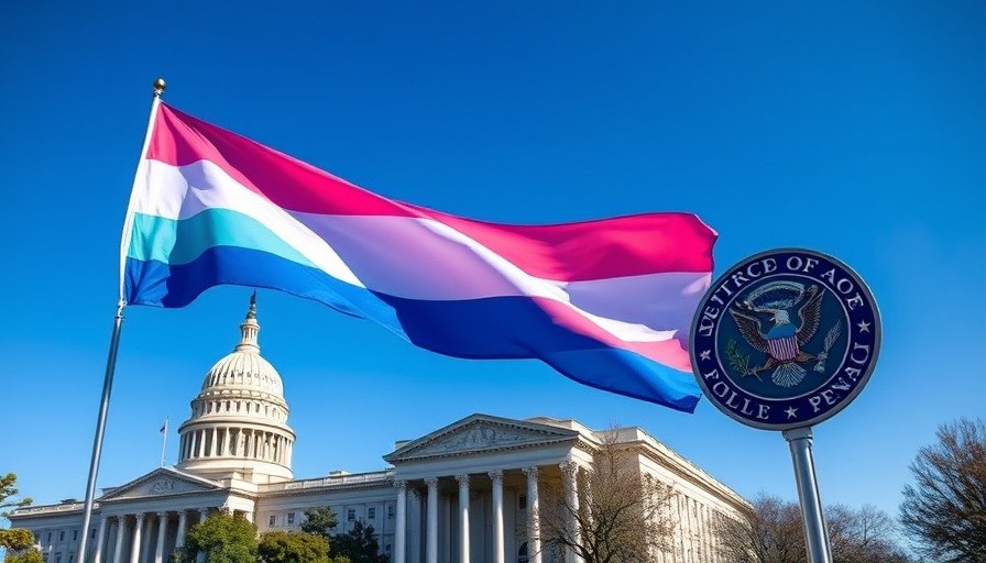 Transgender pride flag and Pentagon symbol illustrating military ban debate.