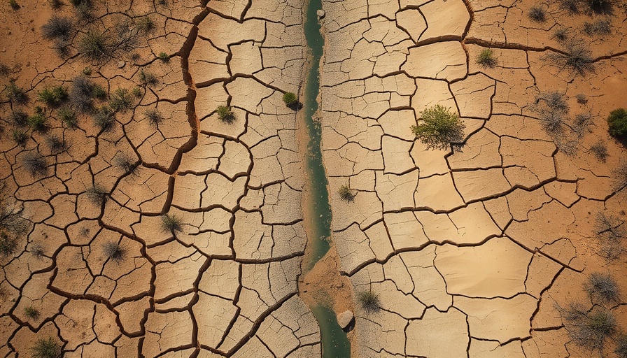 Aerial view of dry Texas riverbed highlighting water crisis effects.