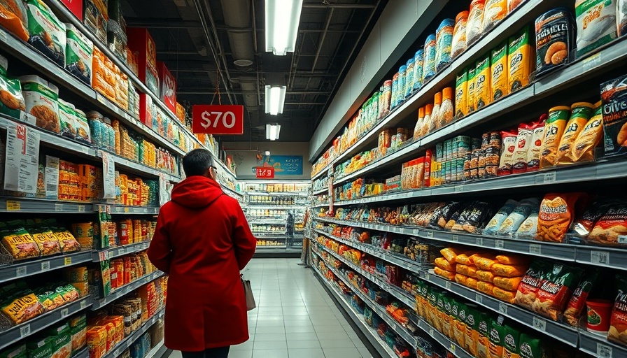 Person in grocery store, selecting items, reflecting Americans economic outlook.
