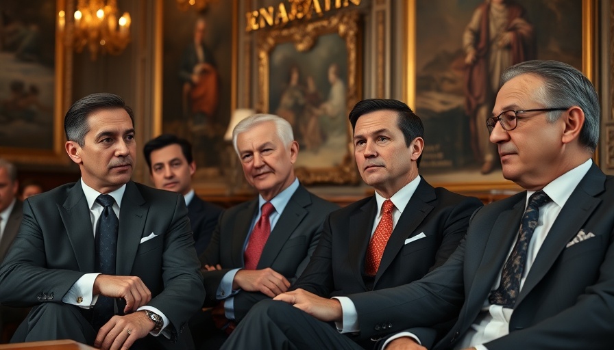 Formal gathering of suited men with serious expressions, Trump breaking news today.