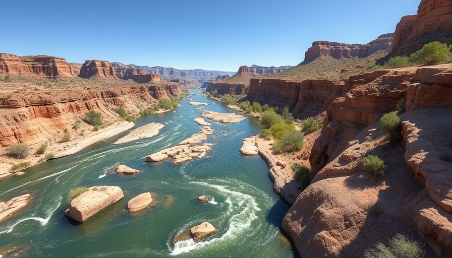 Scenic Colorado River with erosion protections.