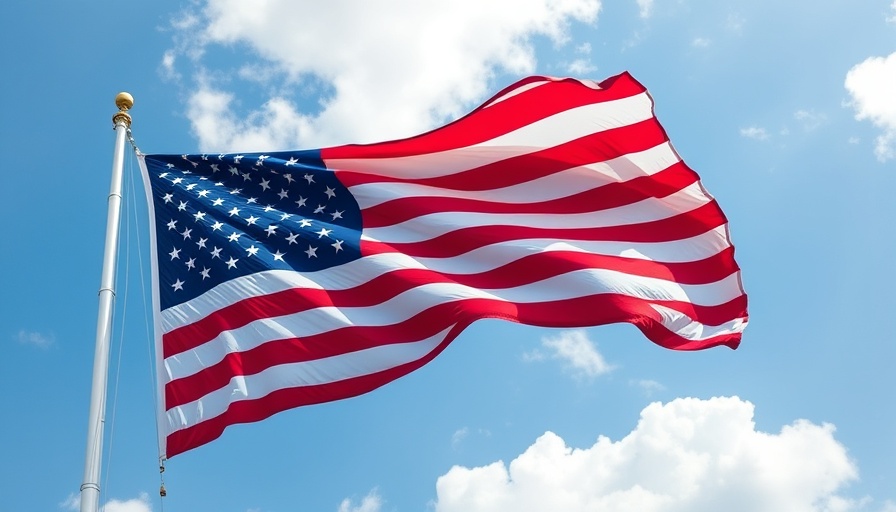 American flag waving in the sky, symbolizing national pride.