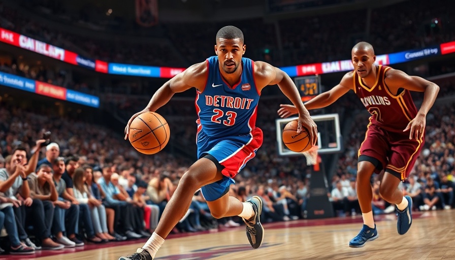 Pistons winning season action on court against Cavaliers, dynamic play.