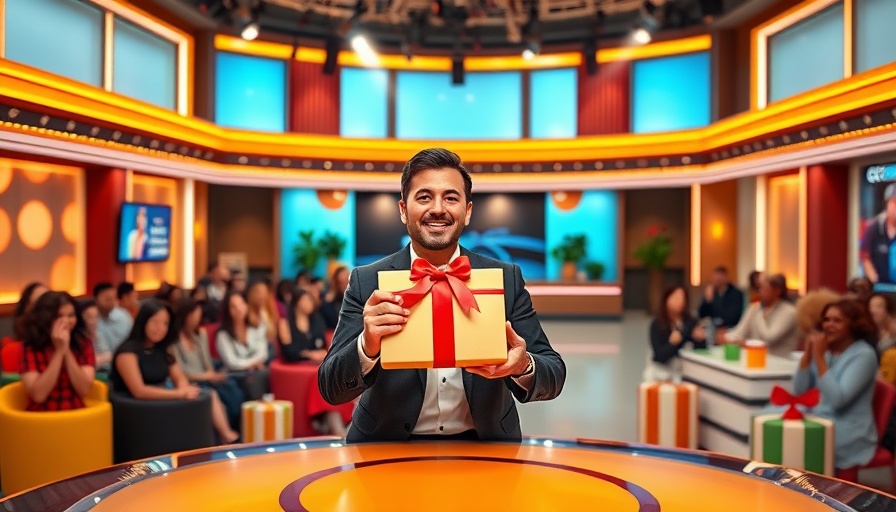 Cheerful host in vibrant studio for Tamron Hall Mother's Day Show Giveaway.