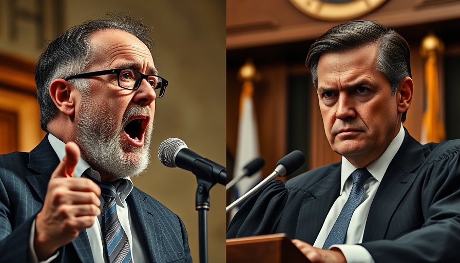 Illustration of judicial challenges facing Trump agenda, symbolized by two contrasting men.