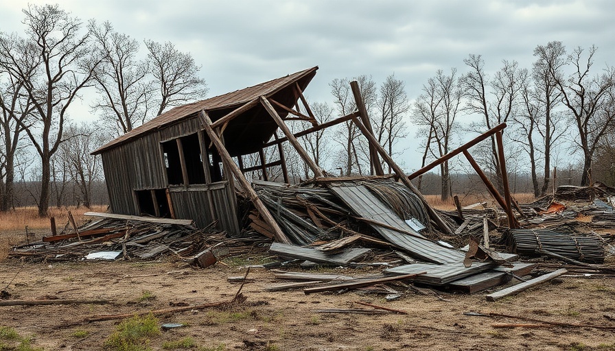 Severe Weather Tornado Damage Wreckage in Rural Area