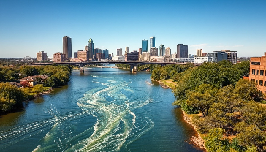 LCRA program saves water in Austin, scenic cityscape with river.