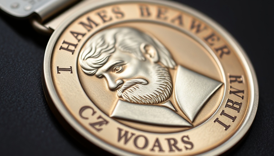 Close-up of James Beard Award medal for Texas finalists.