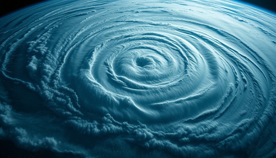 Swirling hurricane over Gulf of Mexico during above normal activity season.