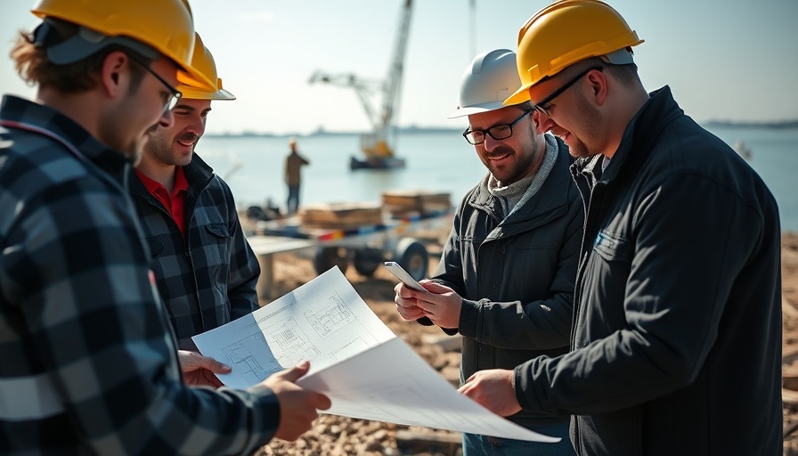 Engineers at Austin deep-water intake project site reviewing plans.